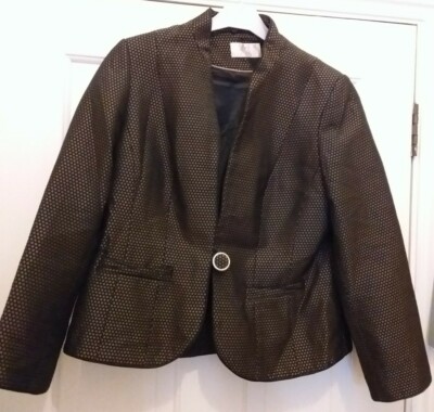 WOMENS GORGEOUS CC BLACK & BRONZE SPOT PRINT EVENING JACKET SIZE 10UK  VGC