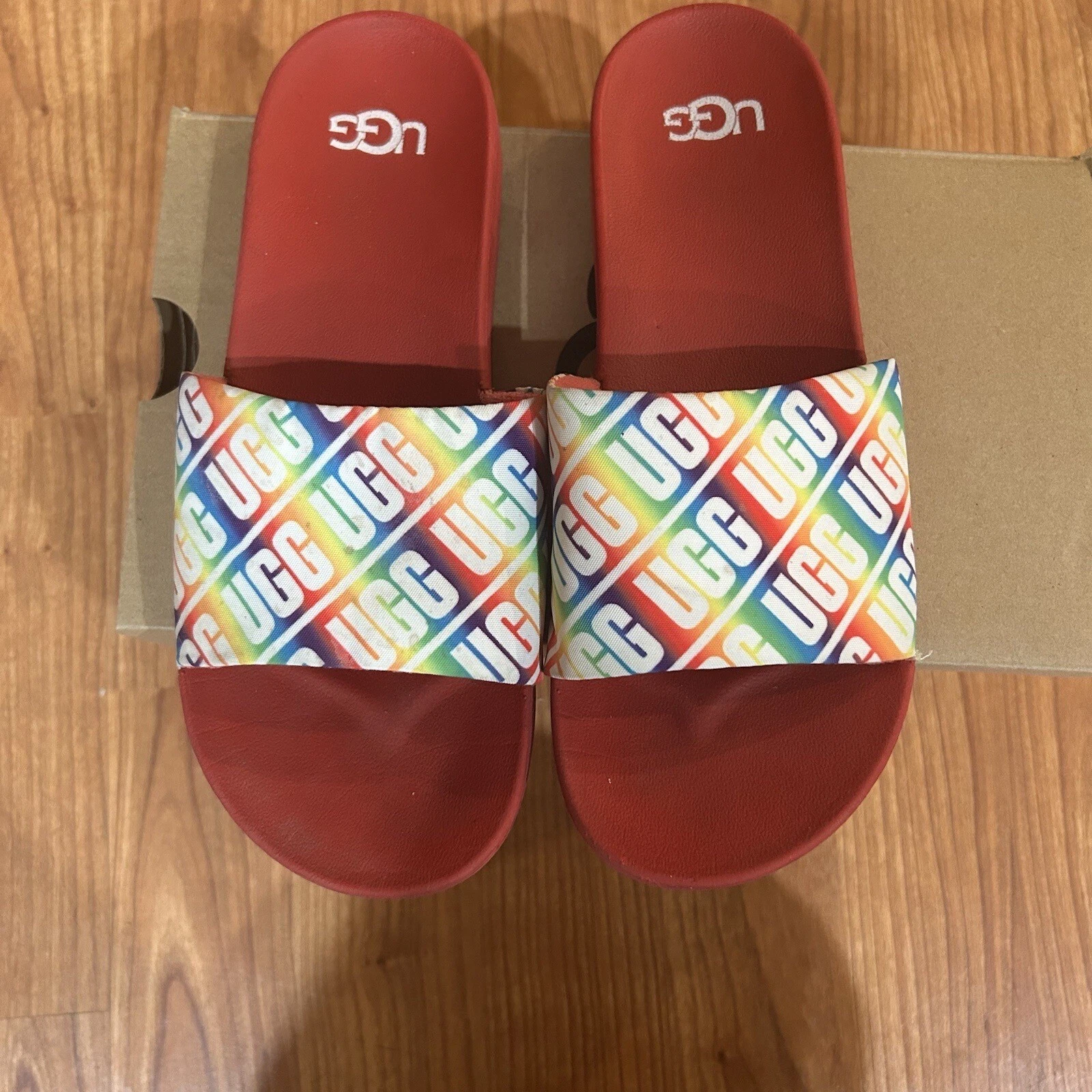UGG PANTOFOLE DA SPIAGGIA SCIVOLI DA SPIAGGIA BAMBINI TAGLIA 4 ARCOBALENO SANDALI 1