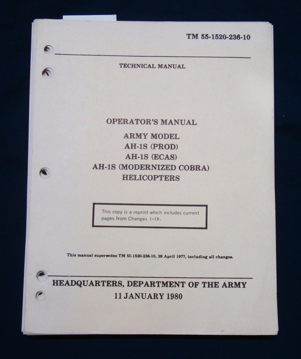 Original AH-1S Cobra 1986 Helicopter Operator's Manual Flight