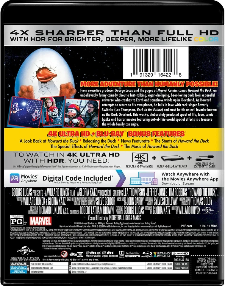 Howard the Duck 4K UHD Blu-ray Lea Thompson NEW Foto 3 de 3