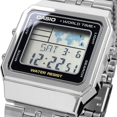 CASIO A500WA-1 Weltzeit Digitaluhr Edelstahl
