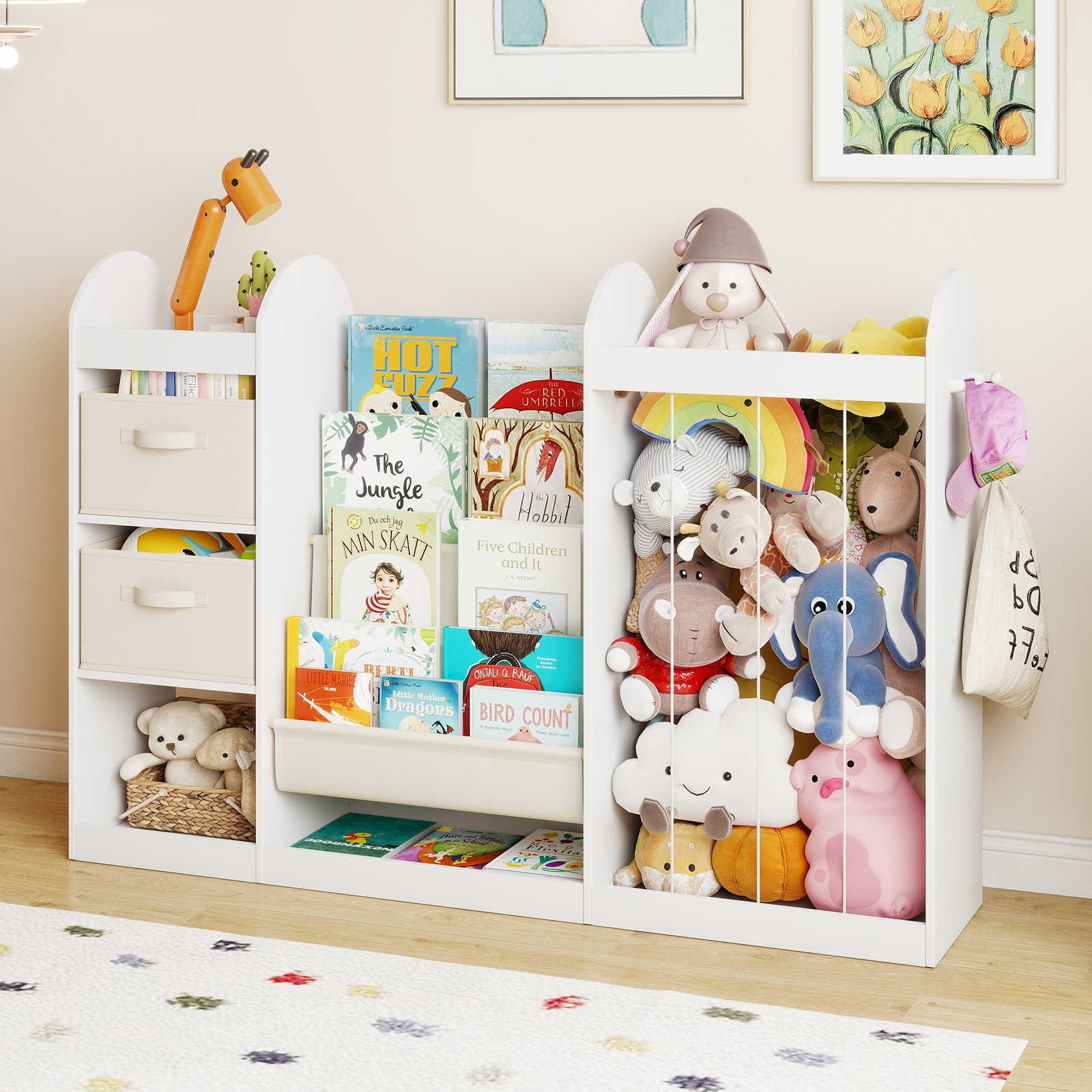 Kids Wooden Toys Storage Organizer 4 tier Bookshelf,Mirror,2