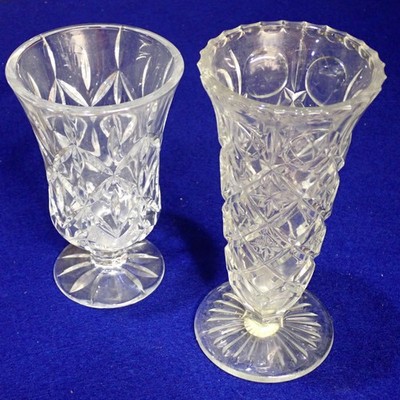 Lot (2) Footed Crystal Leaded Glass Flower Vases Clear Heavy Italy Leonard A22