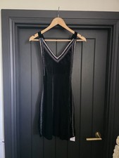 Cider Black Velvet Velour Stud Detail Pinafore Dungaree Dress Size Small BNWT