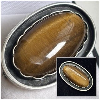 Vintage Jewellery PJ 925 Sterling Silver South Africa Tigers Eye Brooch Pin