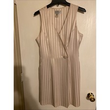 Kenar Sleeveless Cream and Beige Striped Wrap Midi Dress