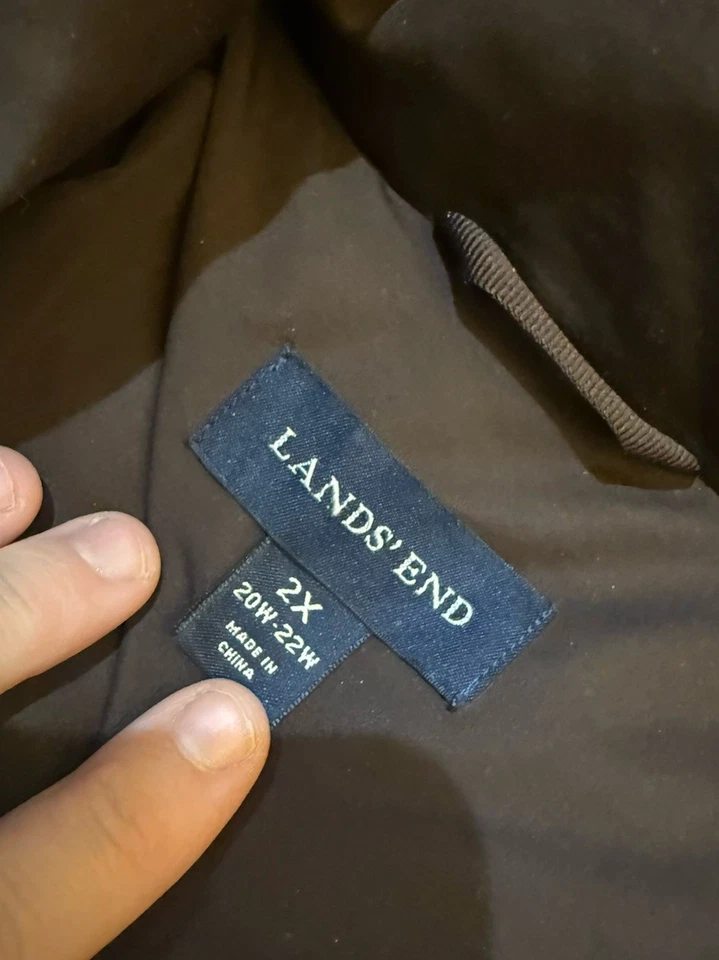 WOMENS LANDS END 2X 20W-22W DOWN FILLED PUFFER FAUX FUR HOOD ZIP BROWN JACKET - Image 3 of 4