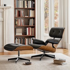 Klassischer Lounge Sessel Chair und Ottomane PU Leder Drehstuhl Clubsessel
