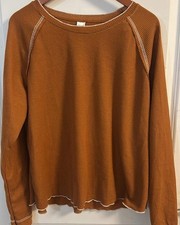Women's Brown Knit Raglan Long Sleeve Crew Neck Relaxed Fit Top Lightweight