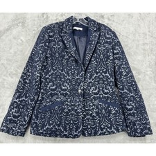 Cabi Blazer Womens 6 Jacquard Wool Blend Career Classic Button Lined Navy Blue