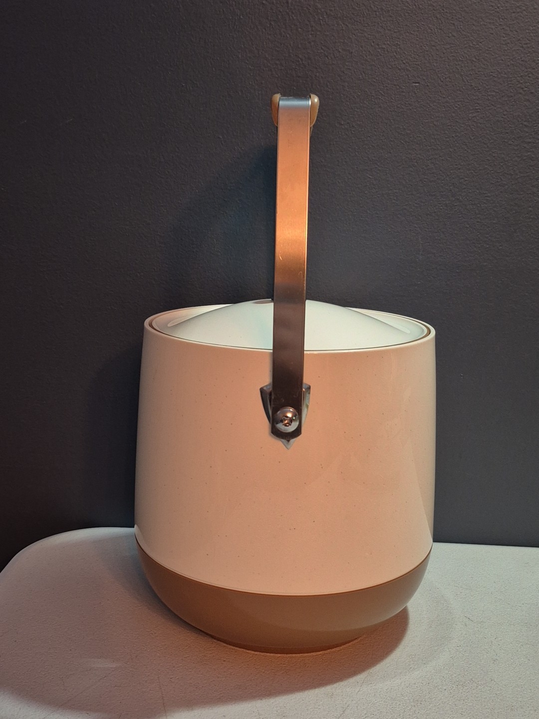 MCM Cream/Brown BOPP-DECKER VACRON Vintage Ice Bucket w/ Chrome Handle
