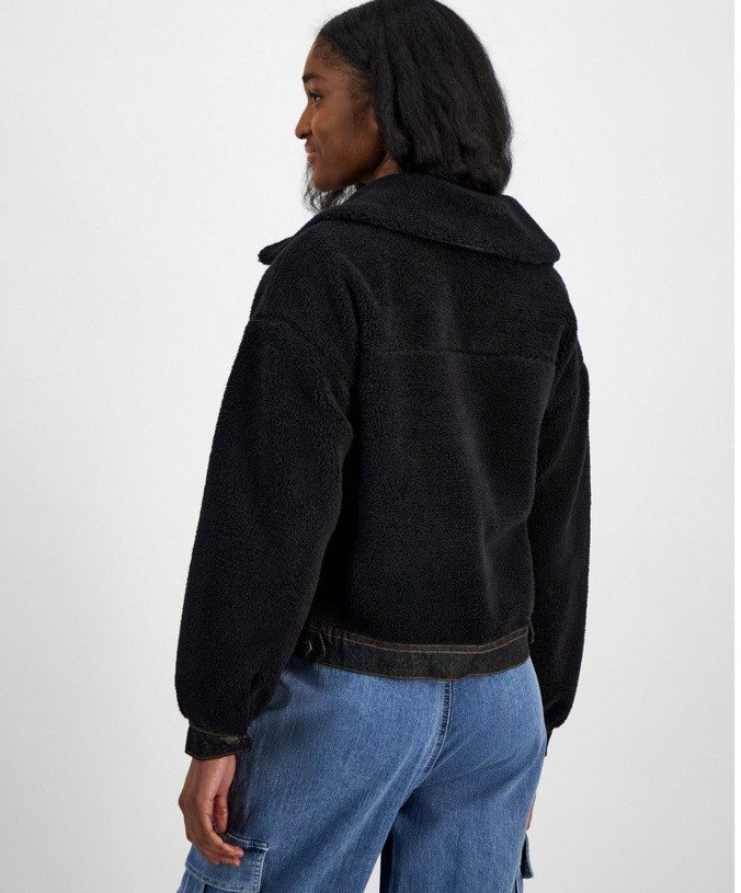 Madden Girl Black & Denim Sherpa Fleece Jacket