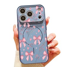 Cute Phone Case For iPhone 17 Pro Max 16 15 14 13 Pink Bow Hybrid Magnetic Cover