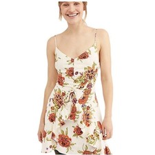 Free People Floral Mini Dress Womens XS White Orange  Ruched Ruffle Boho