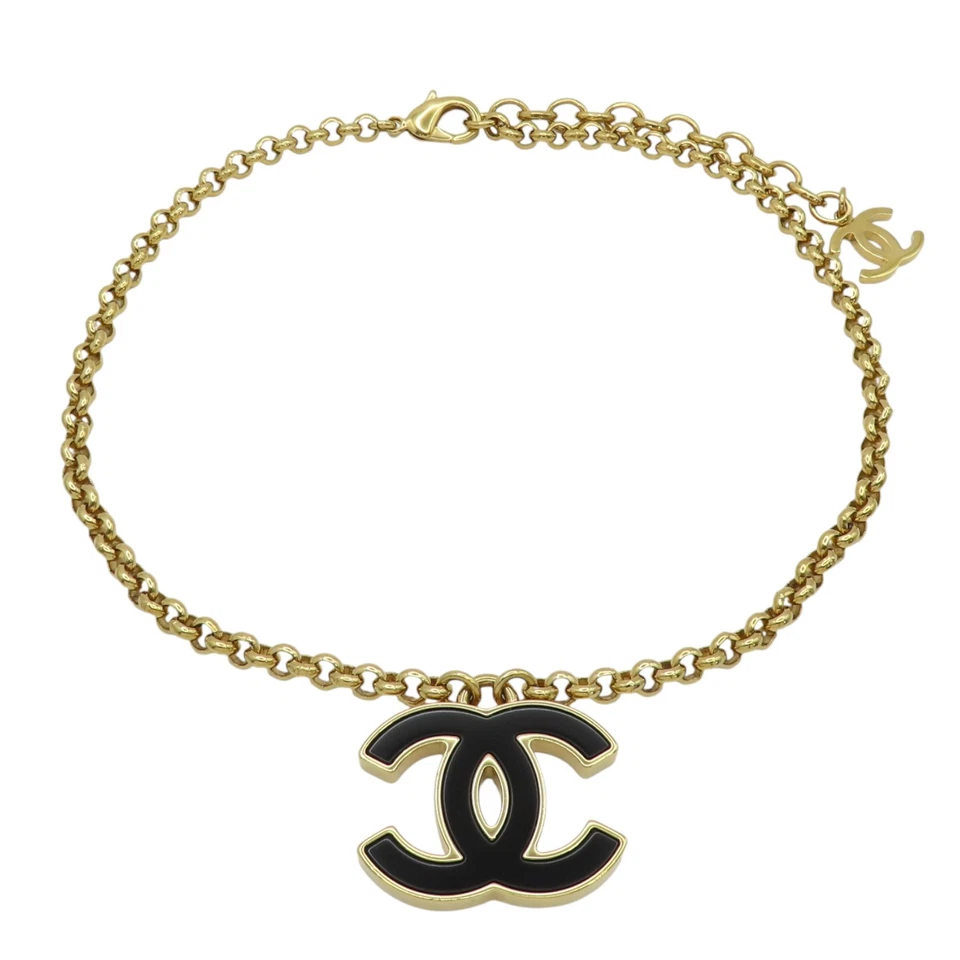 CHANEL Enamel CC Choker Necklace Black Gold Metal - Image 2 of 4
