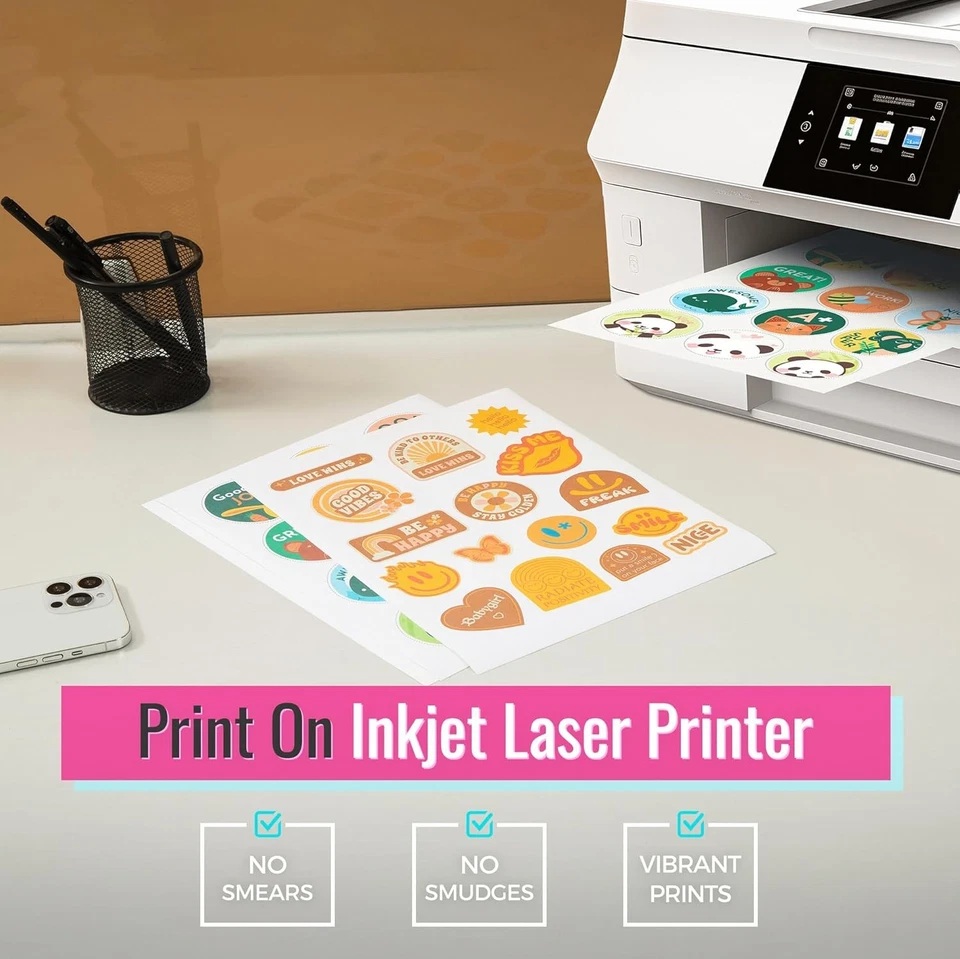 20-100PCS A4 8.5"x11" Printable Sticker Paper Glossy For Inkjet Laser Waterproof - Image 2 of 4