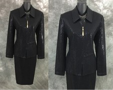 BEAUTIFUL St John couture knit black rhinestones embellished skirt suit size 6 8