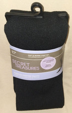 SECRET TREASURES 1 Pair RIBBED Fleeced Footed Tights M/L Jet Black SUPER OPAQUE