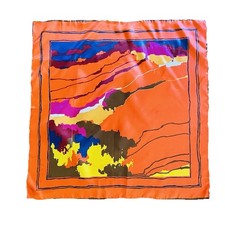 Vintage Orange Multicolor Abstract Scarf 26.5  Square Approx NOTE