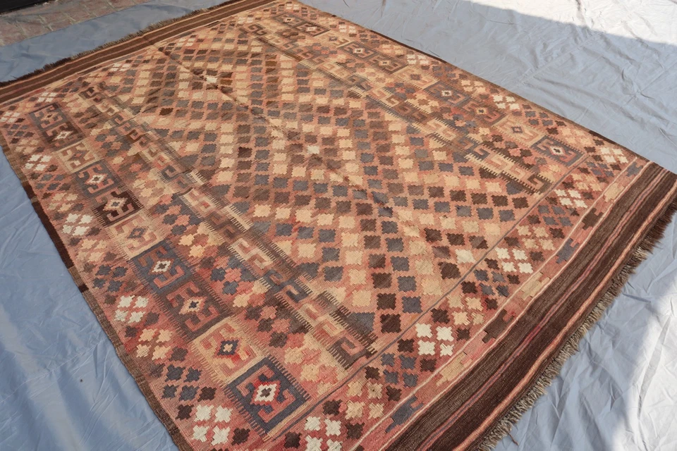 6x8 Afghan Kilim Area – Subtle Tribal Diamond Motifs in Terracotta, Brown & Rust - Image 4 of 4