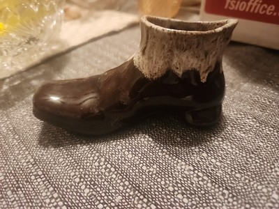 Drip Glaze Ceramic Boot Brown White Shoe Decorative Art Pottery
