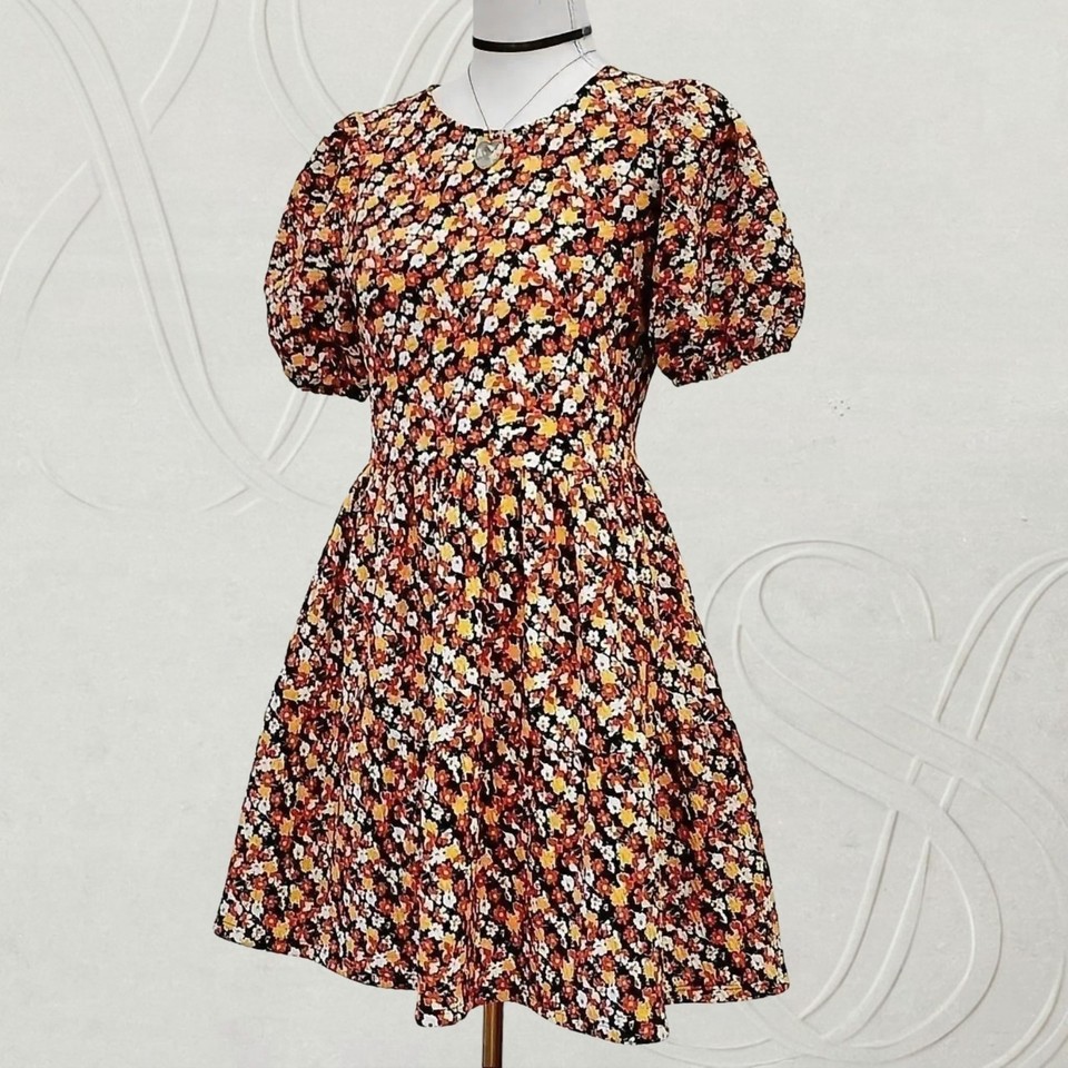 ASOS Vintage Style Floral Puff Sleeve Babydoll Swing Mini Dress 6 Cottagecore