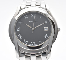 GUCCI 5500M Black Dial Roman Date Quartz Men's Watch Stainless Steel Swiss Made