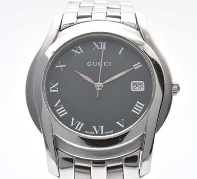 GUCCI 5500M Black Dial Roman Date Quartz Men's Watch Stainless Steel Swiss Made
