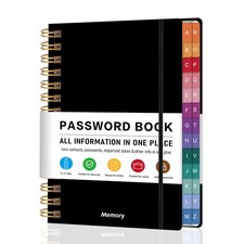 Spiral Password Book with Alphabetical Tabs - 5.8" X A5 5.8" X 8.2" , Black