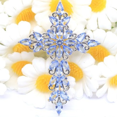 Buy 3 Get 1 Free Long Big Cross Created Violet Tanzanite Women Silver Pendant