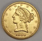1880 $5 Five Dollar Gold Liberty Head Half Eagle Coin