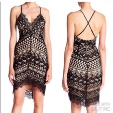 ASTR THE LABEL ANTHROPOLGIE Black-Nude Lace V Neck Stretch  Sleeveless Dress S