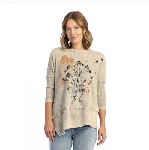 Jess and Jane Long Sleeve Tunic Top Asymmetrical Made In USA XL 100% Cotton Boho