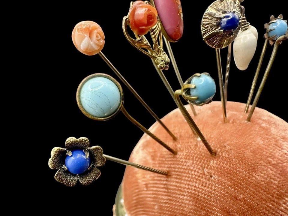 Lote de 10 prendedores de palo antiguos y de colección estrella zafiro coral? Art Glass Seashell GF + Foto 3 de 4