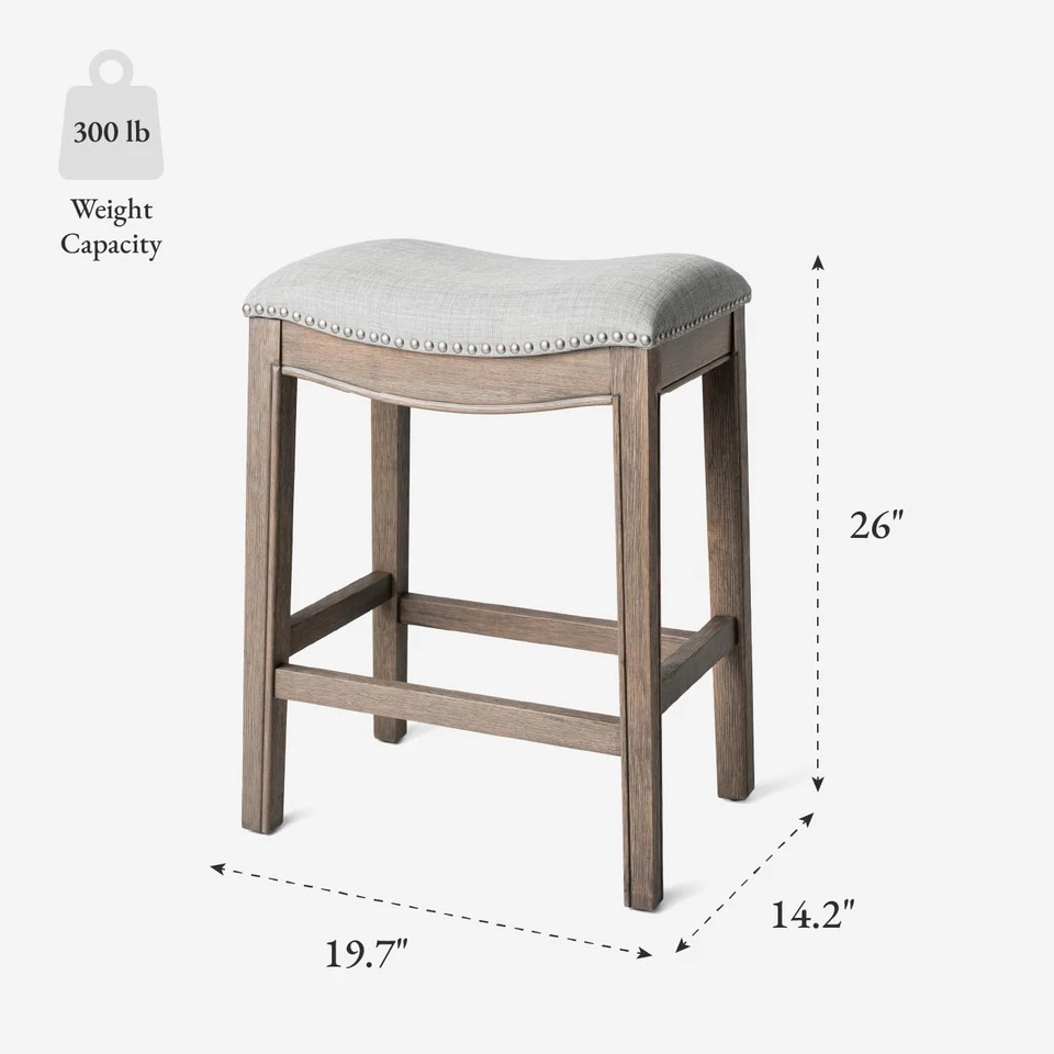 Adrien Backless Counter Stool – 26 Inches – Saddle Stool with Footrest – Grey So - Image 3 of 4