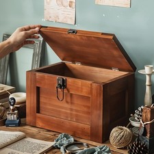 Wooden Storage Box with Lock Lid Vintage Organizer Secure Desk Storage Chest