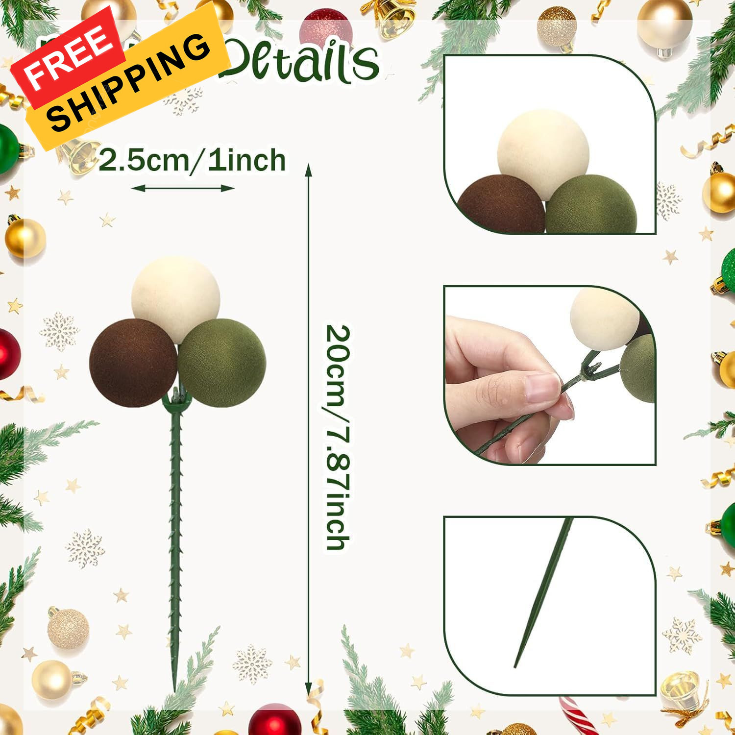 Syhood 12 Set 7.9 Inch Christmas Ball Ornaments on Brown,dark Green, Beige 
