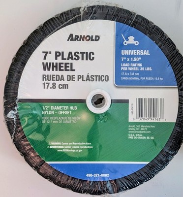NEW Arnold Universal 7'' Plastic Wheel | 1/2'' Offset Hub | Mower Wagon Cart Grill