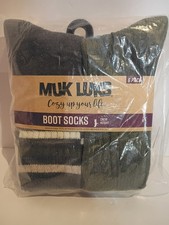 MUK LUKS Cozy BOOT SOCKS 6 Pack Size 6-11 Olive/Grey/Tan Assorted Poly/Spandex
