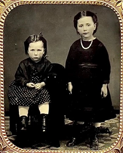 1/6 Plate Tintype - Young Sisters - Desirable Thermoplastic Union Case