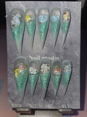 Press On Nails Handmade Large Dragon Claw Nails Hello kitty Aqua Waternails