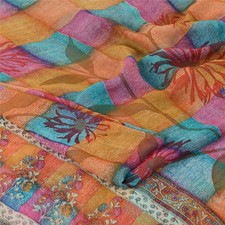 Sanskriti Vintage Multicolor Saree Pure Georgette Floral Print Sari 5.5Yd Fabric
