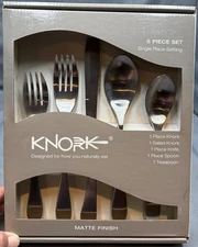 NIB Knork Place Setting Forks Spoons Knife (5 Piece) Matte Silver