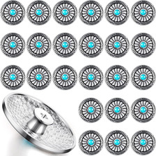 24 Pcs Silver Blue Faux Turquoise round Conchos Sunflower Decorative for Leather