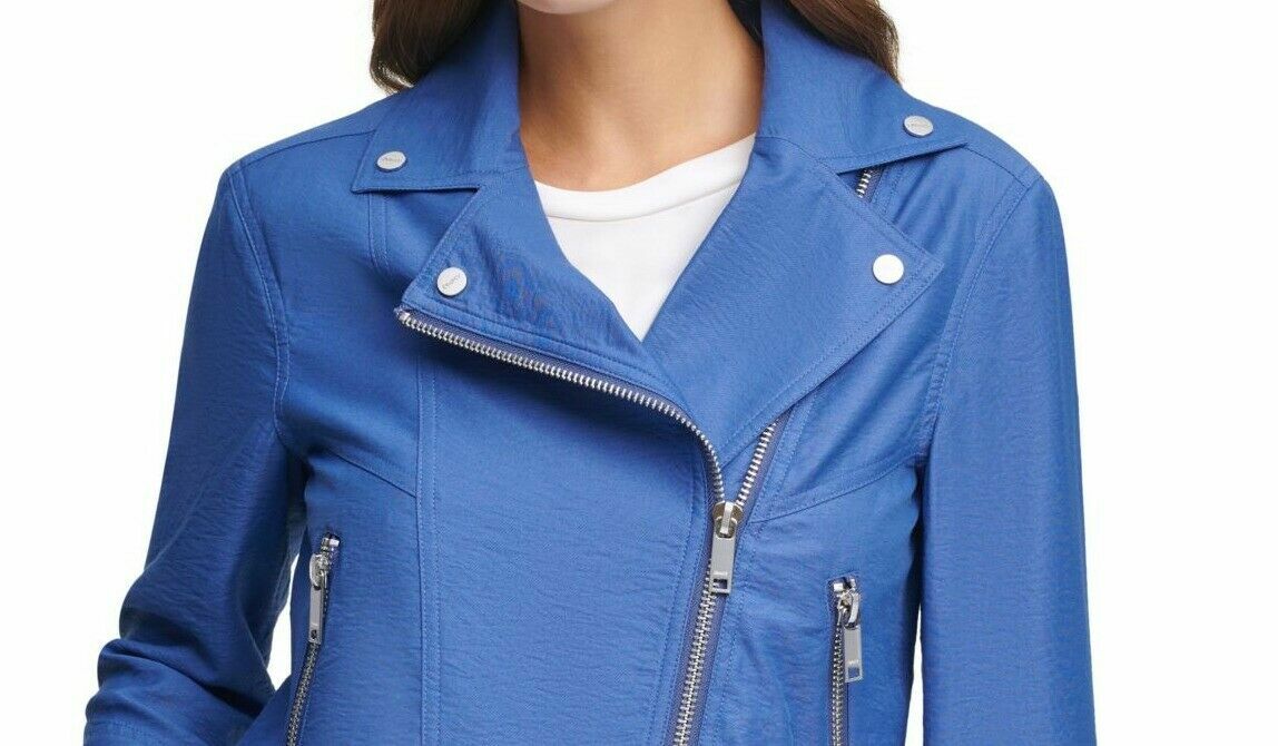 DKNY Womens Full-Zip Motorcyle Jacket French Navy Blue Size S (4-6