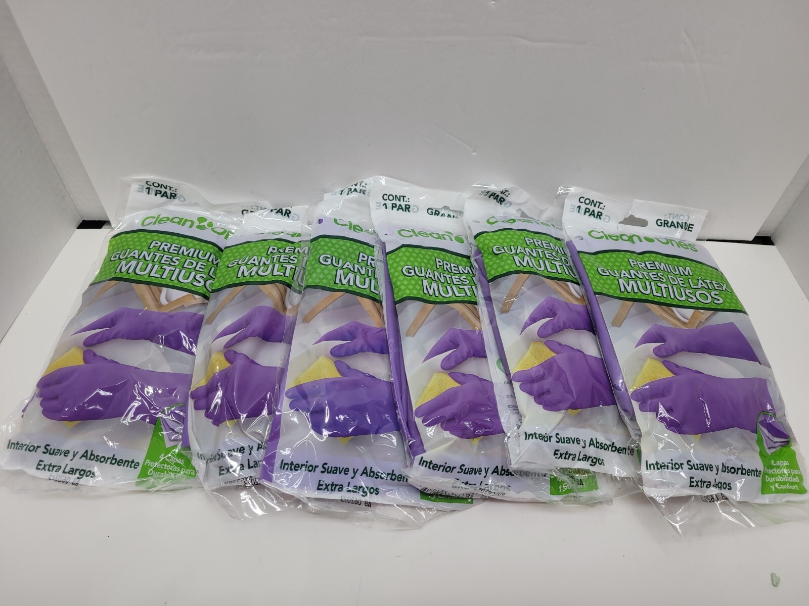 6 PAIRS, GRANDE (LARGE) CLEAN ONES PREMIUM MULTIPURPOSE LATEX NITRILE