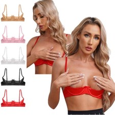 Women Half Cup Bra Underwired Push Up Exposed Breasts Unlined Bralette Brassiere