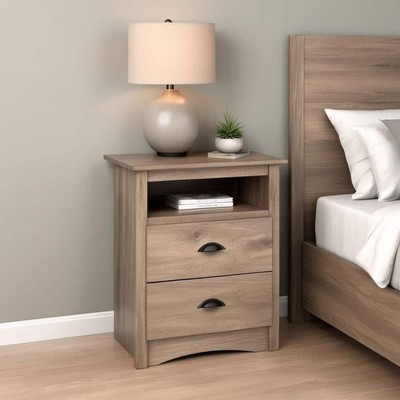 Prepac Nightstand 23.25 inW Particle Board Top W/ 2-Drawer + Shelf Drifted Gray