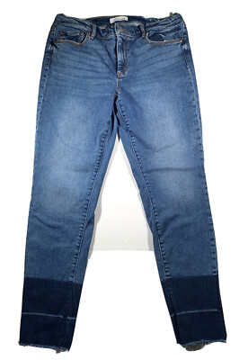 Loft Womens Size 29-8 Modern Skinny Crop Two Tone Blue Jeans Frayed Ankles