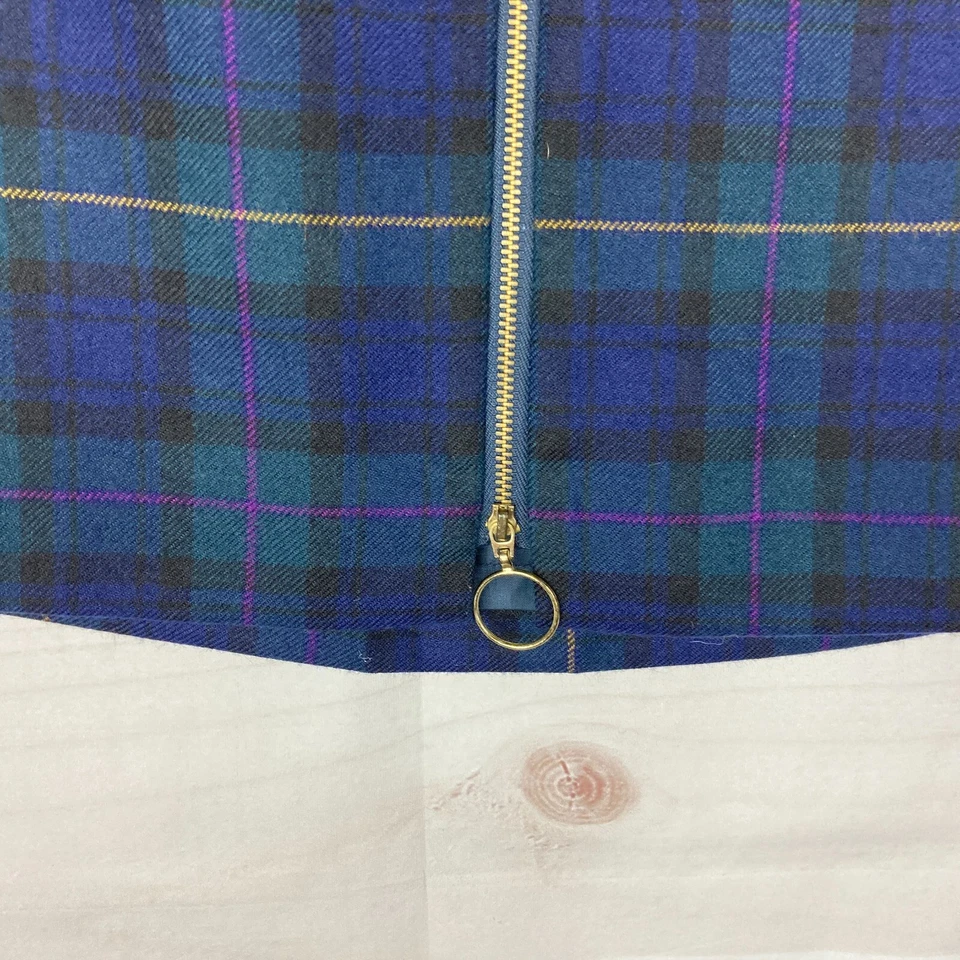 J. McLaughlin 裙子女式 2 蓝色 100% 羊毛格子呢格子 A 字前拉链衬里 — 第 4/4 张图片